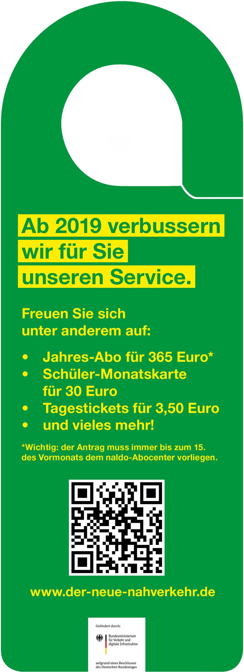 Rückseite Hängeschild für Kampagne „Alles wird busser“ für den neuen Reutlinger Nahverkehr