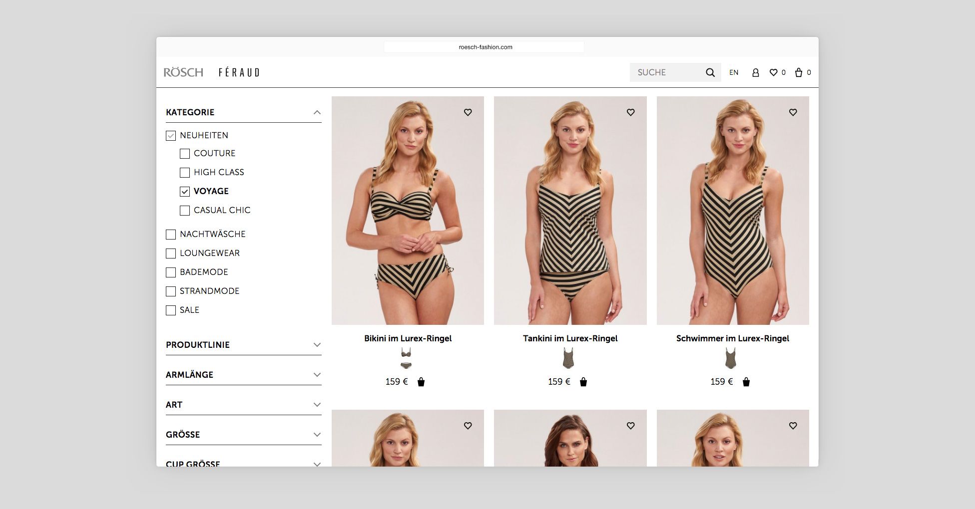 Screenshot Webshop Rösch Féraud Kategorien