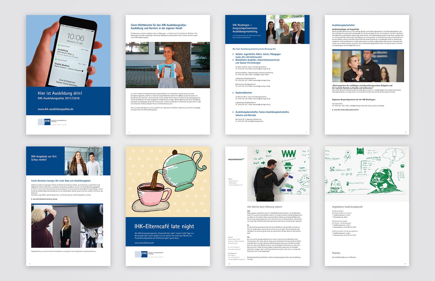 Übersicht über die Innenseiten vom IHK Ausbildungsatlas 2017/2017 der IHK Reutlingen
