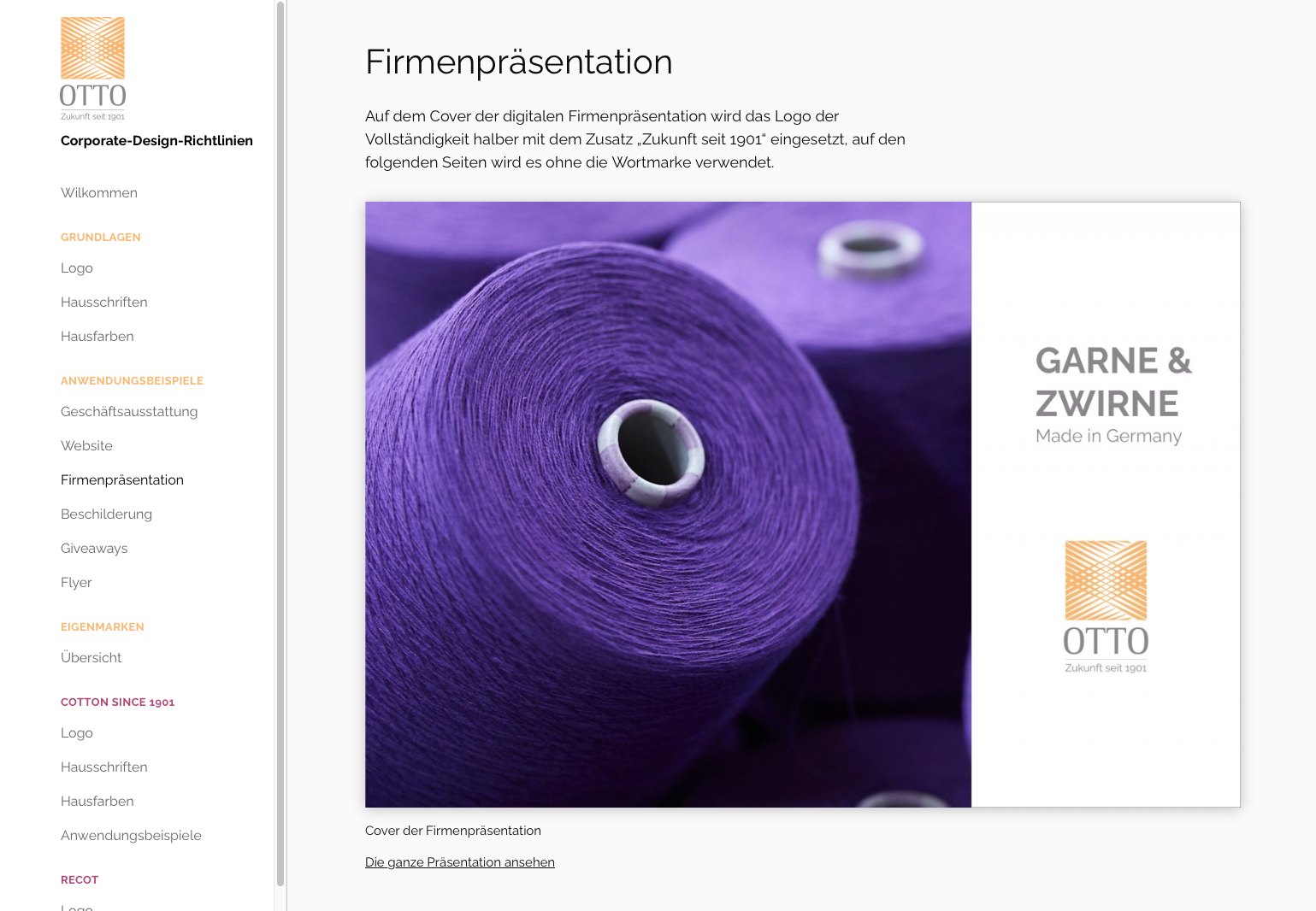 Firmenpräsentationsseite des Online Corporate Design Portals von Otto Garne